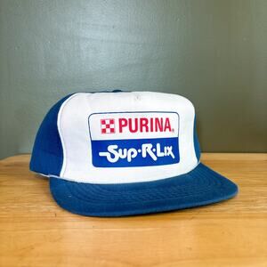 Vintage Purina Sup-R-Lix Blue White Animal Feed Snapback Hat